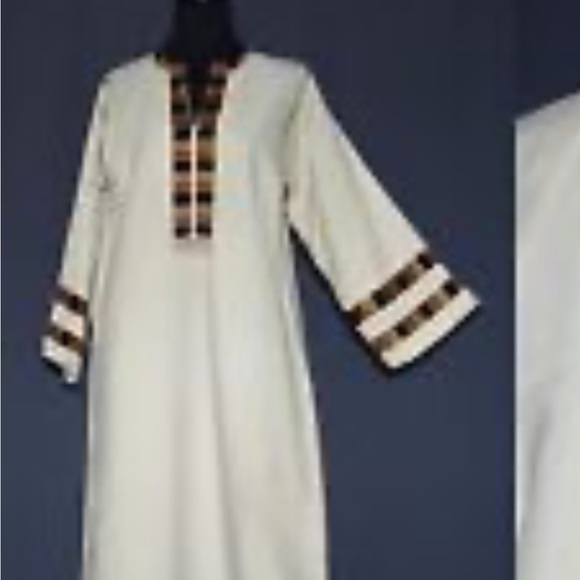 Vintage Diseno Josefa Elegant White and Brown Maxi Dress Kaftan - Picture 3 of 16